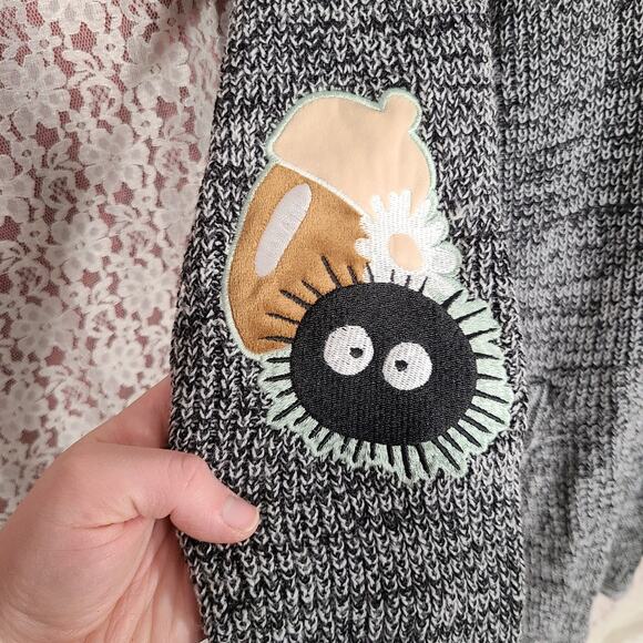 My Neighbor Totoro studio Ghibli gray Knit open front cardigan with hood size xl - Picture 6 of 12